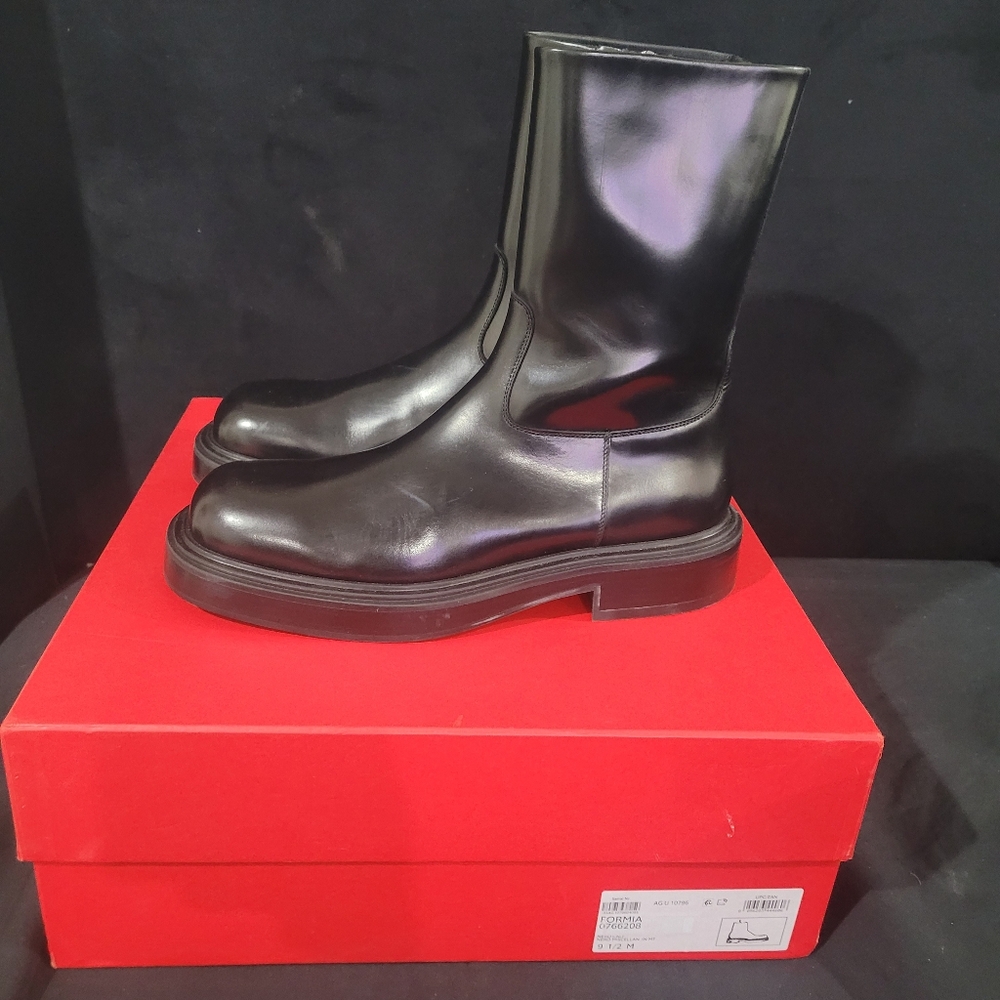 NEW Salvatore Ferragamo Men's "Fuerte" Black Polished Leather Over Ankle Side-zi